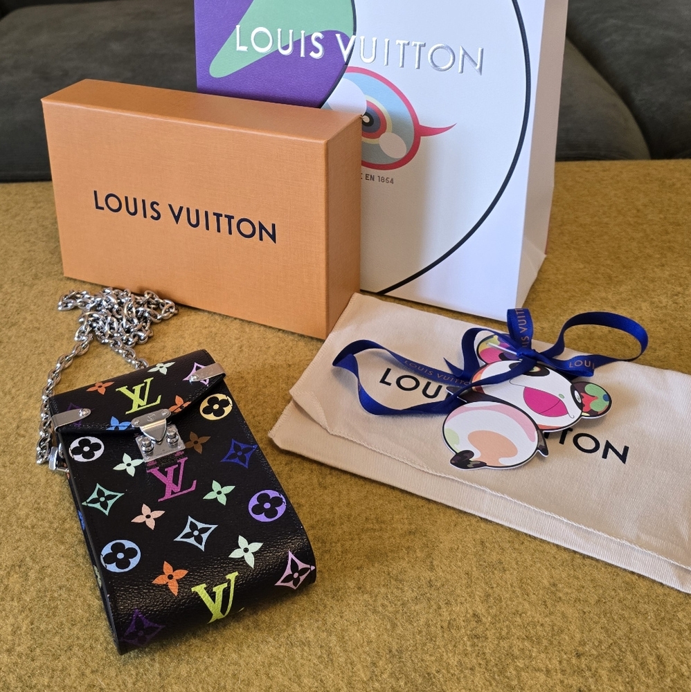 Limited Edition Louis Vuitton Takashi Murakami black Phone Case cross body bag